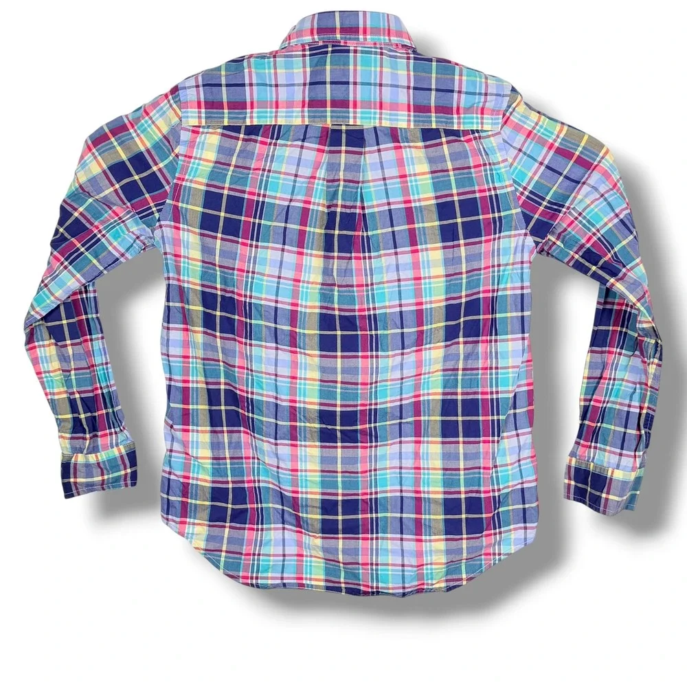 Ralph Lauren Button Down Boys L 14-16 Multi-Color Madras Plaid Stretch Prep Pony